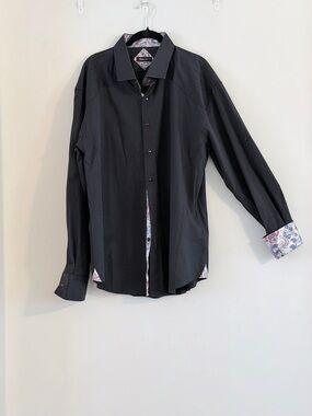 Bespoke Black Dress Shirt with Paisley Accent Size 3X